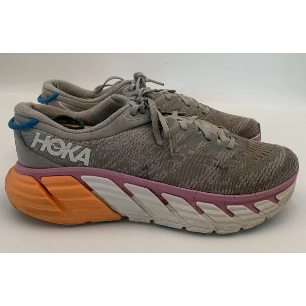 Hoka One One Womens Gaviota 4 Gray Orange WhiteRunning Shoes Sneakers Size 9.5B